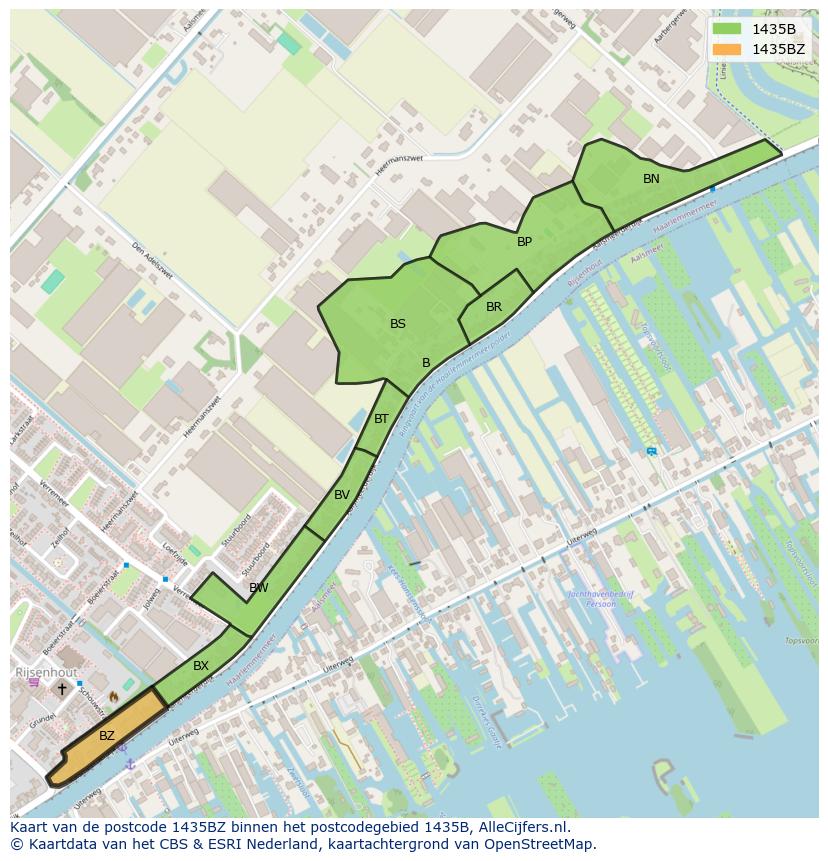 Afbeelding van het postcodegebied 1435 BZ op de kaart.
