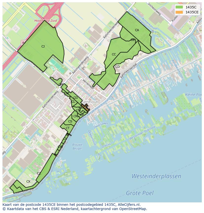 Afbeelding van het postcodegebied 1435 CE op de kaart.