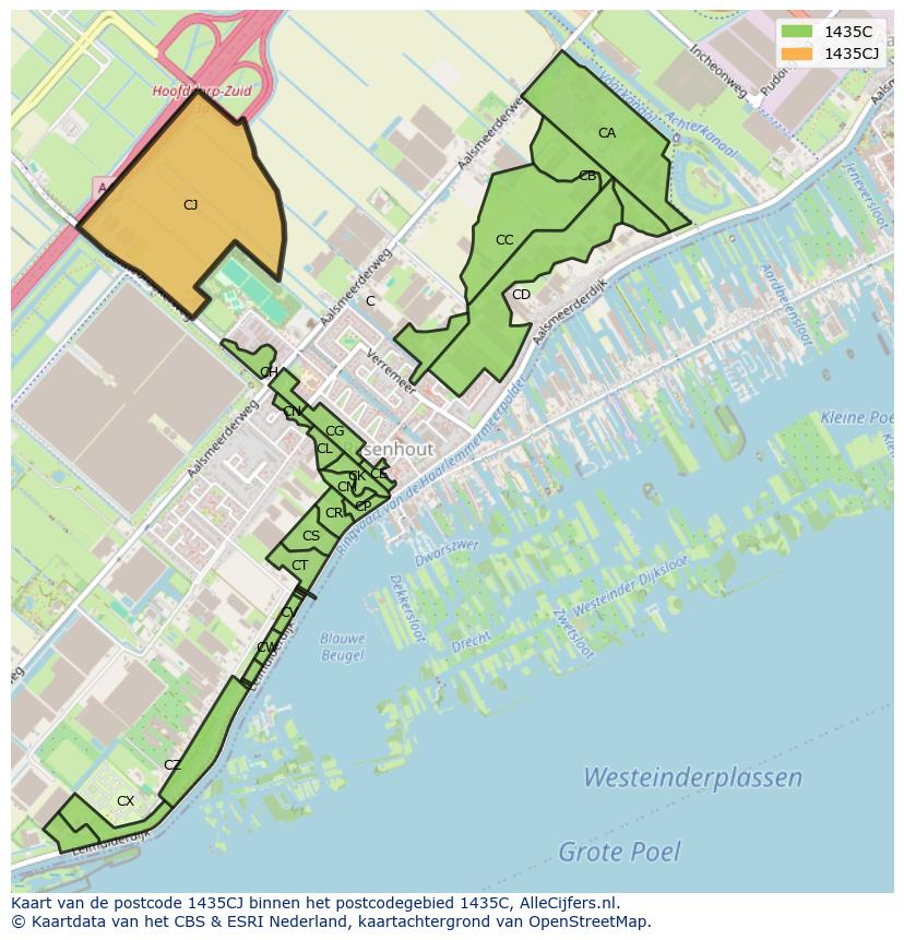 Afbeelding van het postcodegebied 1435 CJ op de kaart.