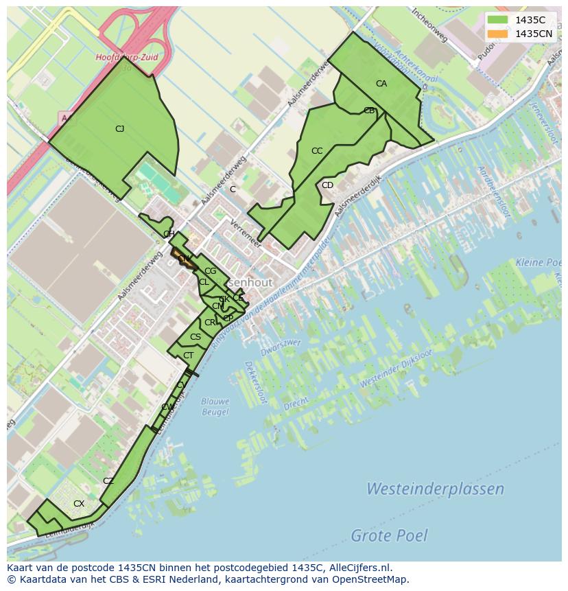 Afbeelding van het postcodegebied 1435 CN op de kaart.