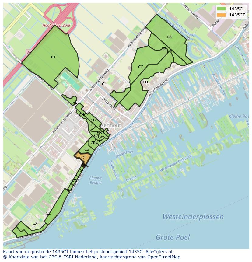 Afbeelding van het postcodegebied 1435 CT op de kaart.