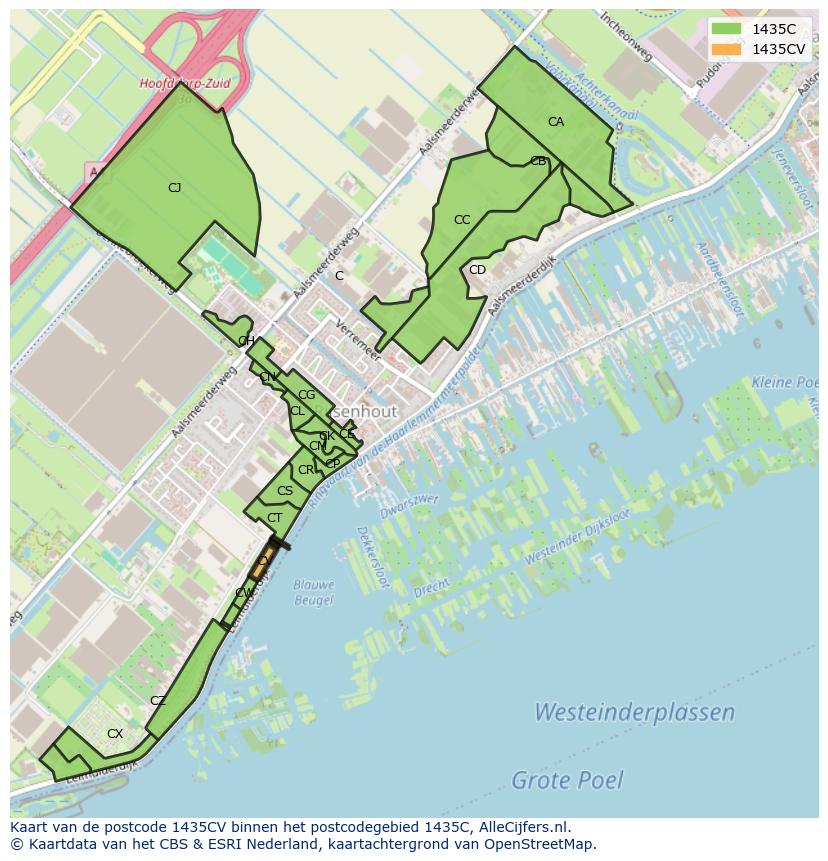 Afbeelding van het postcodegebied 1435 CV op de kaart.