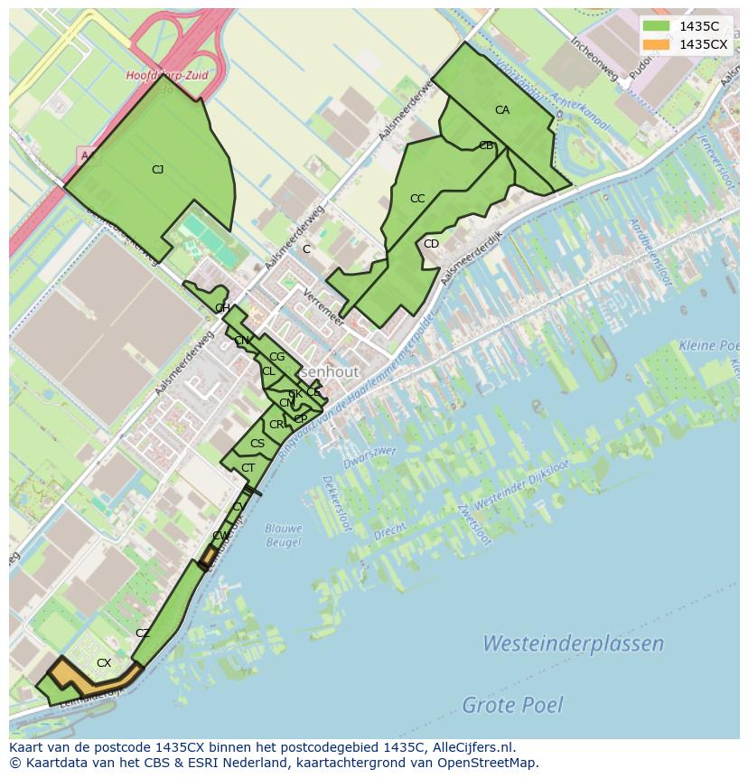 Afbeelding van het postcodegebied 1435 CX op de kaart.