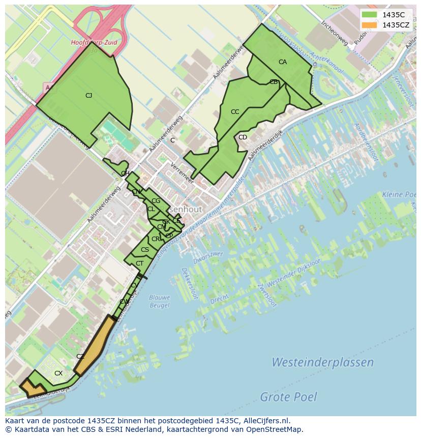 Afbeelding van het postcodegebied 1435 CZ op de kaart.