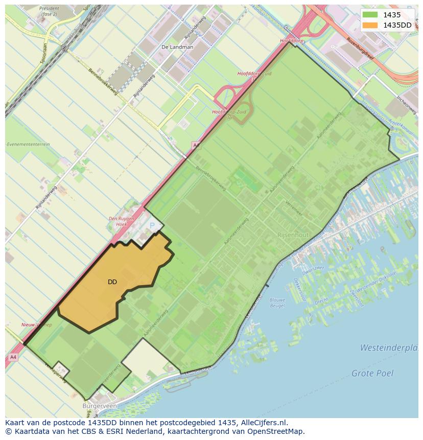Afbeelding van het postcodegebied 1435 DD op de kaart.