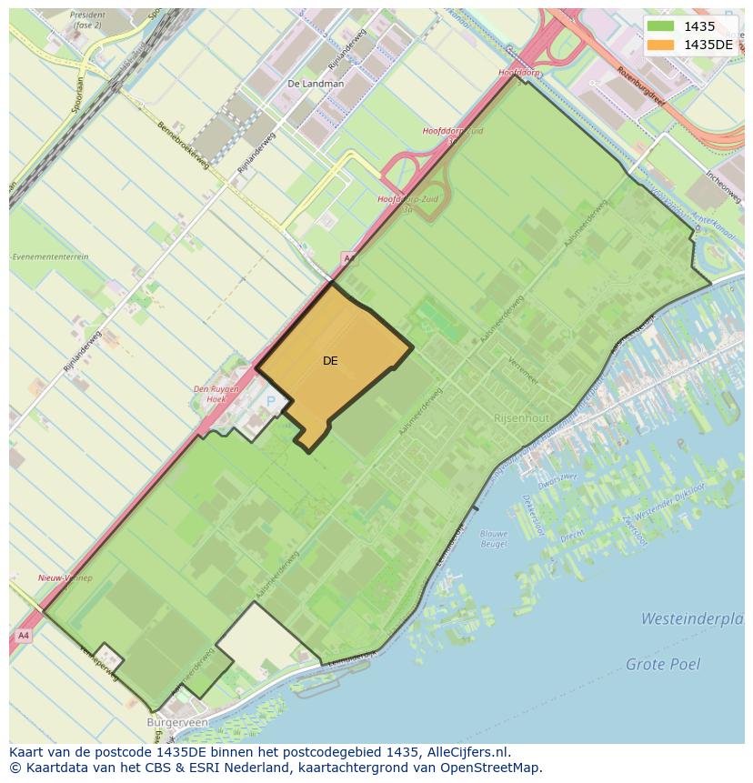 Afbeelding van het postcodegebied 1435 DE op de kaart.