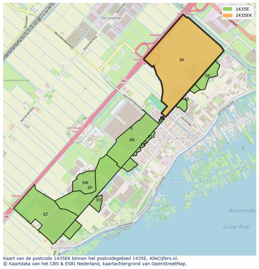 Afbeelding van het postcodegebied 1435 EK op de kaart.