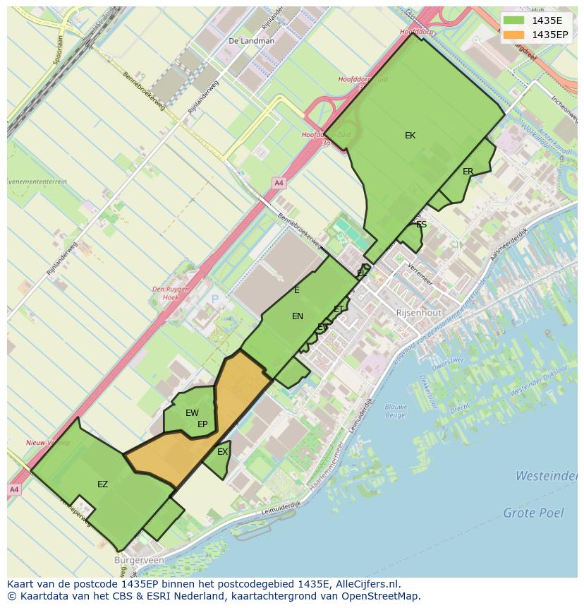 Afbeelding van het postcodegebied 1435 EP op de kaart.