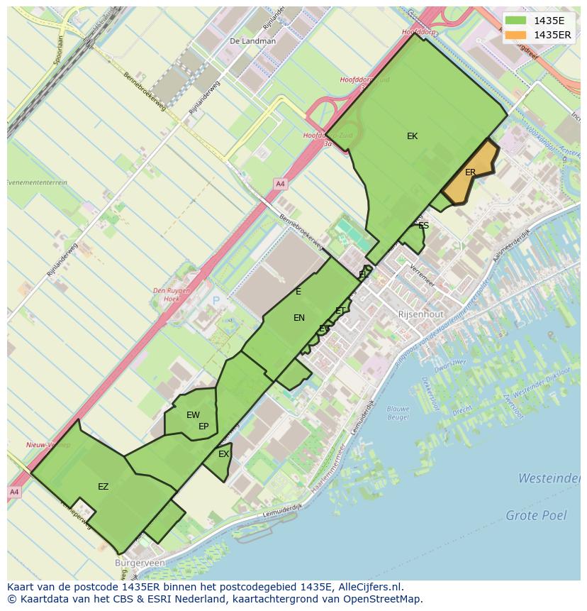 Afbeelding van het postcodegebied 1435 ER op de kaart.