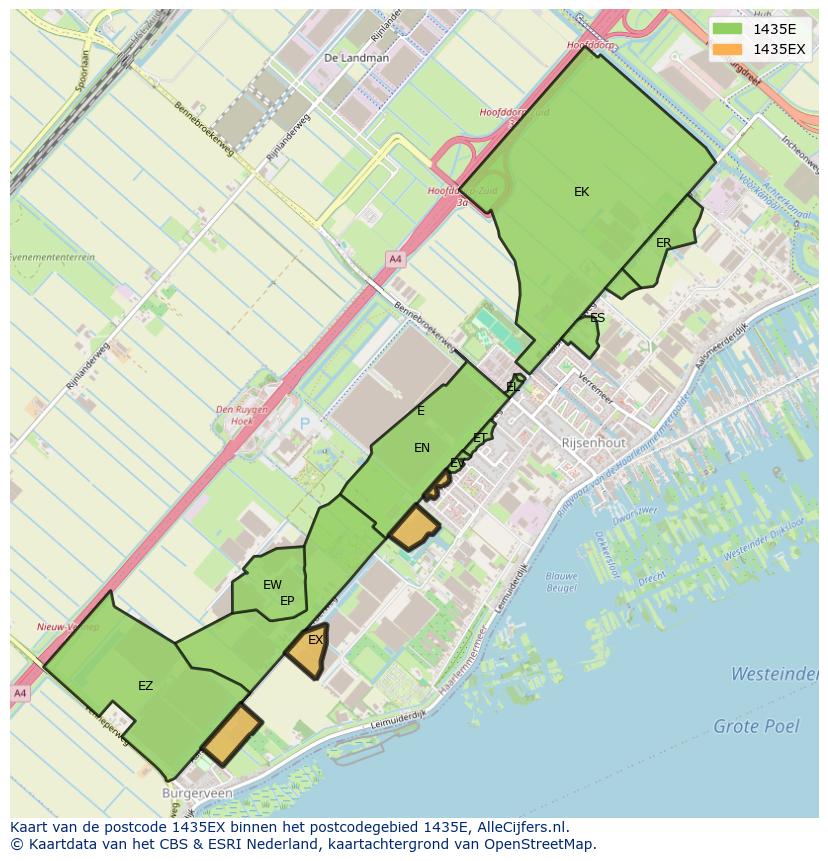 Afbeelding van het postcodegebied 1435 EX op de kaart.