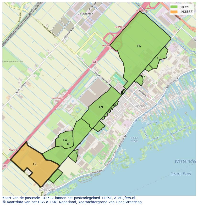 Afbeelding van het postcodegebied 1435 EZ op de kaart.