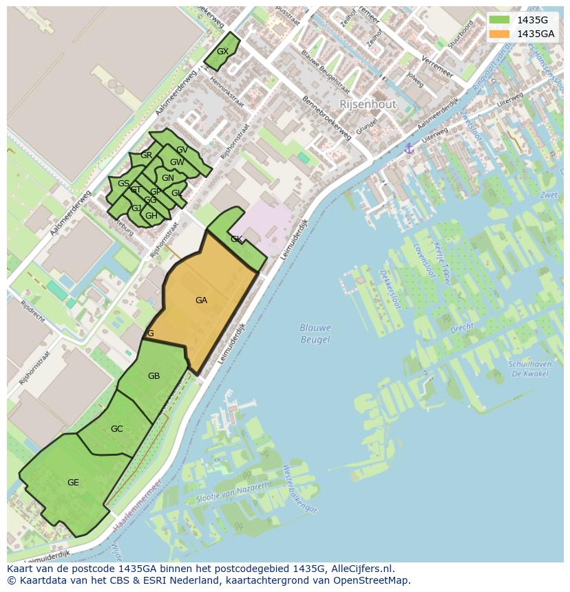 Afbeelding van het postcodegebied 1435 GA op de kaart.