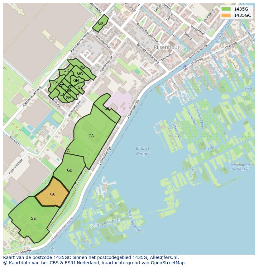 Afbeelding van het postcodegebied 1435 GC op de kaart.