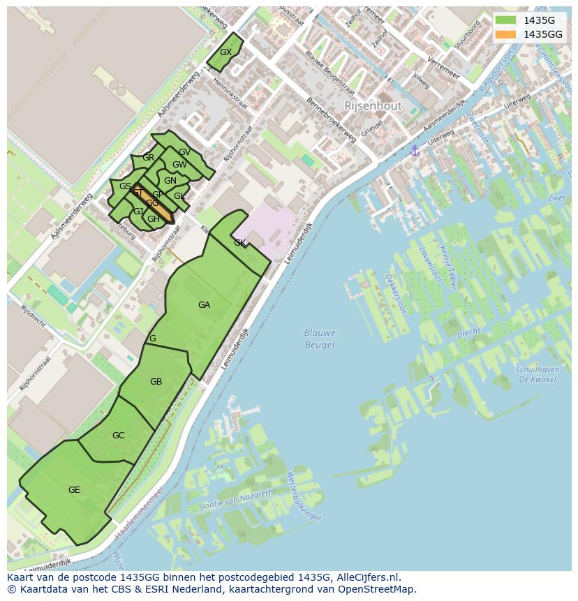 Afbeelding van het postcodegebied 1435 GG op de kaart.