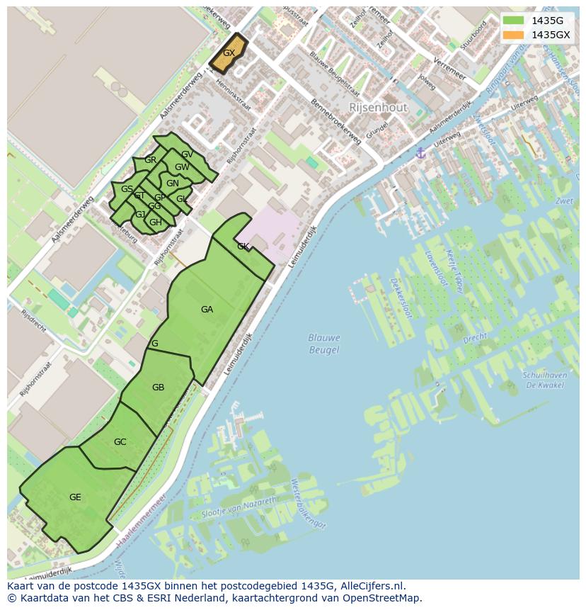 Afbeelding van het postcodegebied 1435 GX op de kaart.