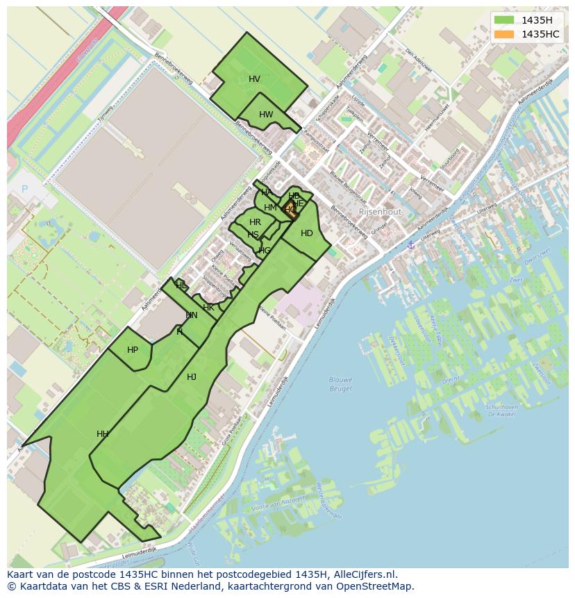 Afbeelding van het postcodegebied 1435 HC op de kaart.