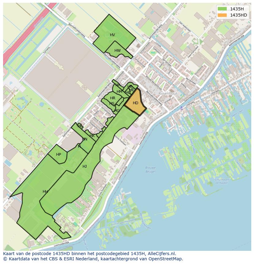 Afbeelding van het postcodegebied 1435 HD op de kaart.
