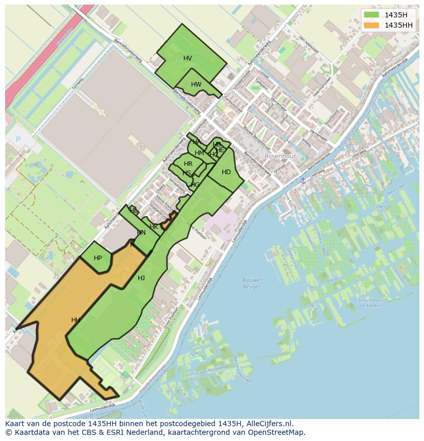 Afbeelding van het postcodegebied 1435 HH op de kaart.