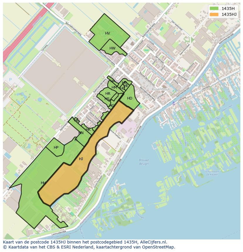 Afbeelding van het postcodegebied 1435 HJ op de kaart.