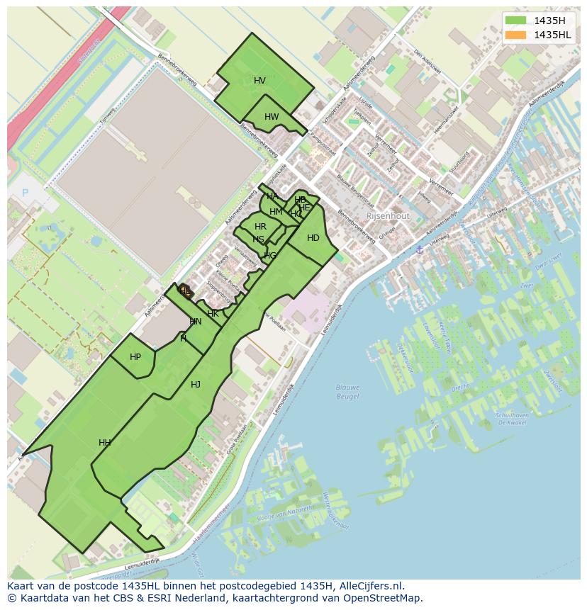 Afbeelding van het postcodegebied 1435 HL op de kaart.