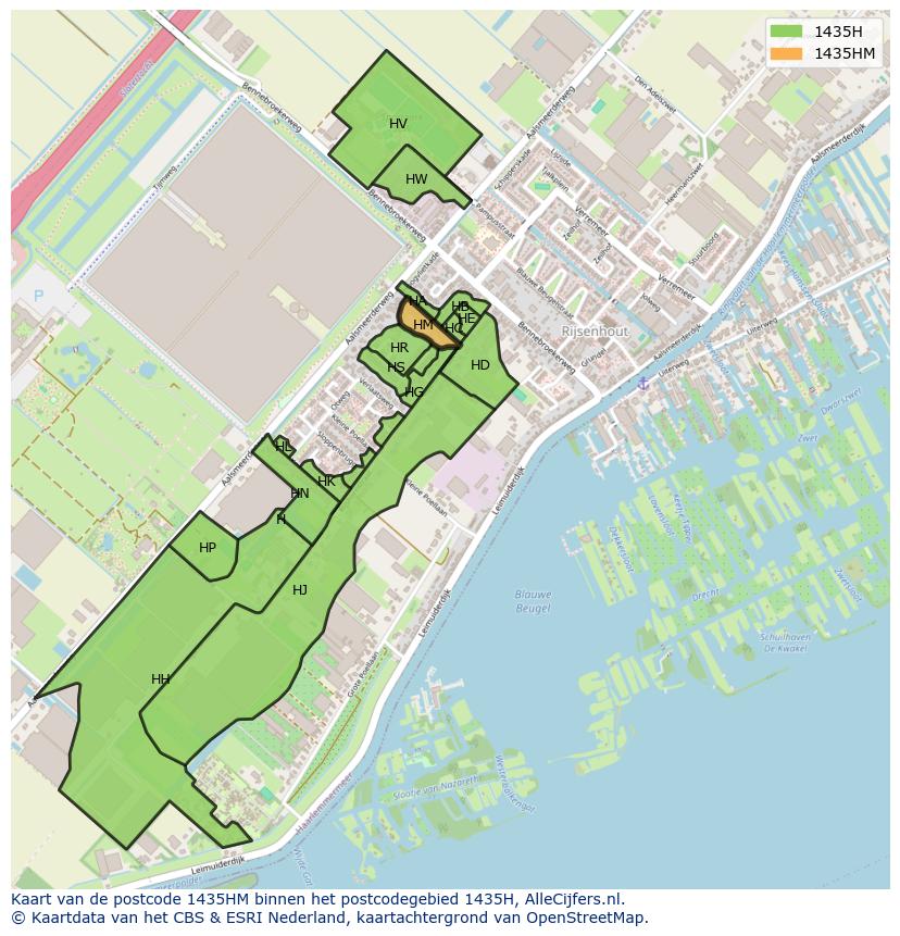 Afbeelding van het postcodegebied 1435 HM op de kaart.