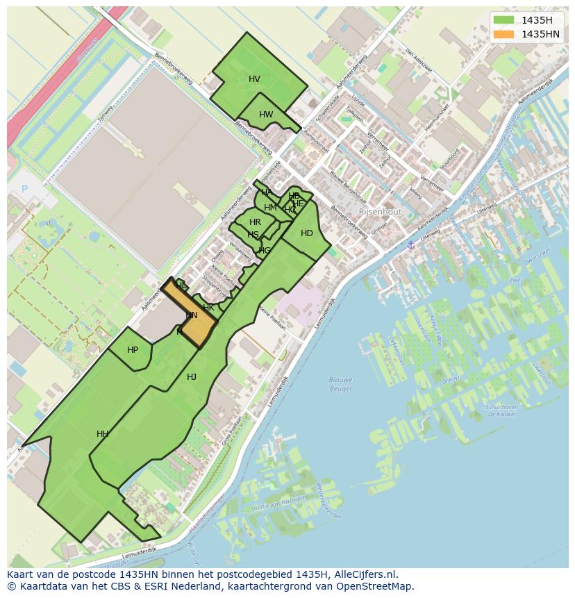 Afbeelding van het postcodegebied 1435 HN op de kaart.