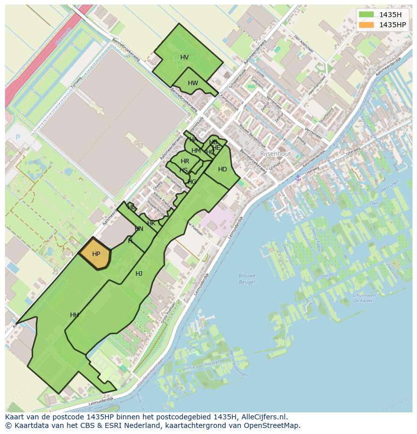 Afbeelding van het postcodegebied 1435 HP op de kaart.