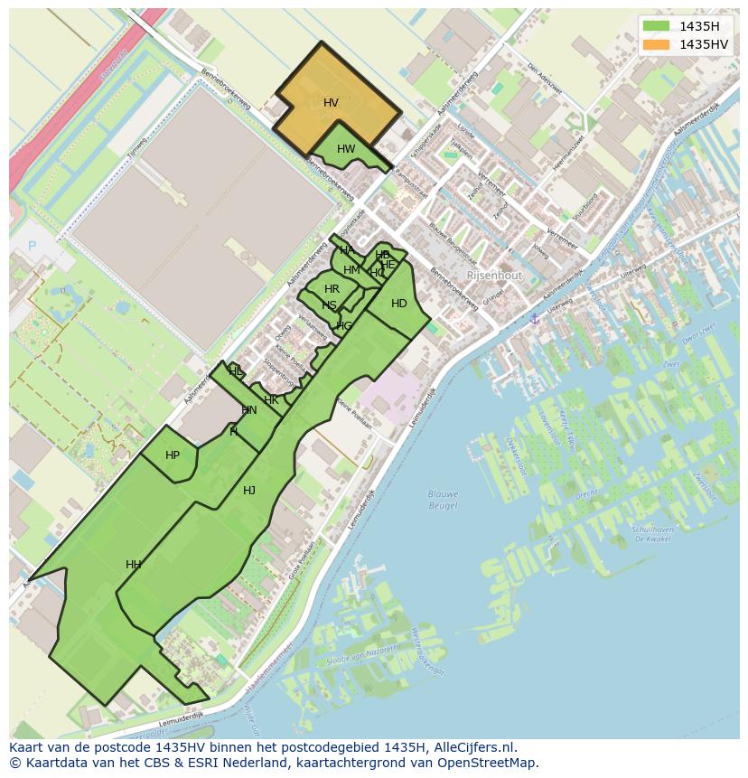 Afbeelding van het postcodegebied 1435 HV op de kaart.