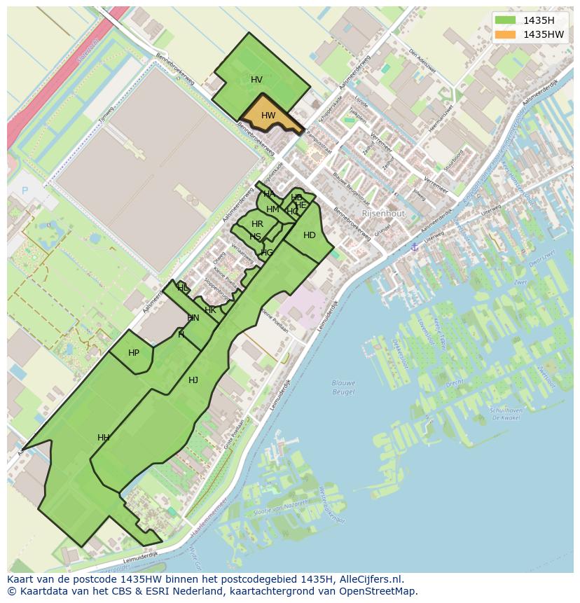 Afbeelding van het postcodegebied 1435 HW op de kaart.