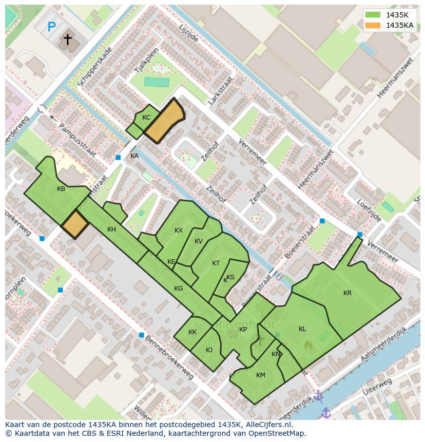 Afbeelding van het postcodegebied 1435 KA op de kaart.