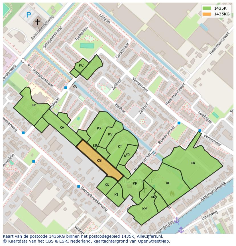 Afbeelding van het postcodegebied 1435 KG op de kaart.