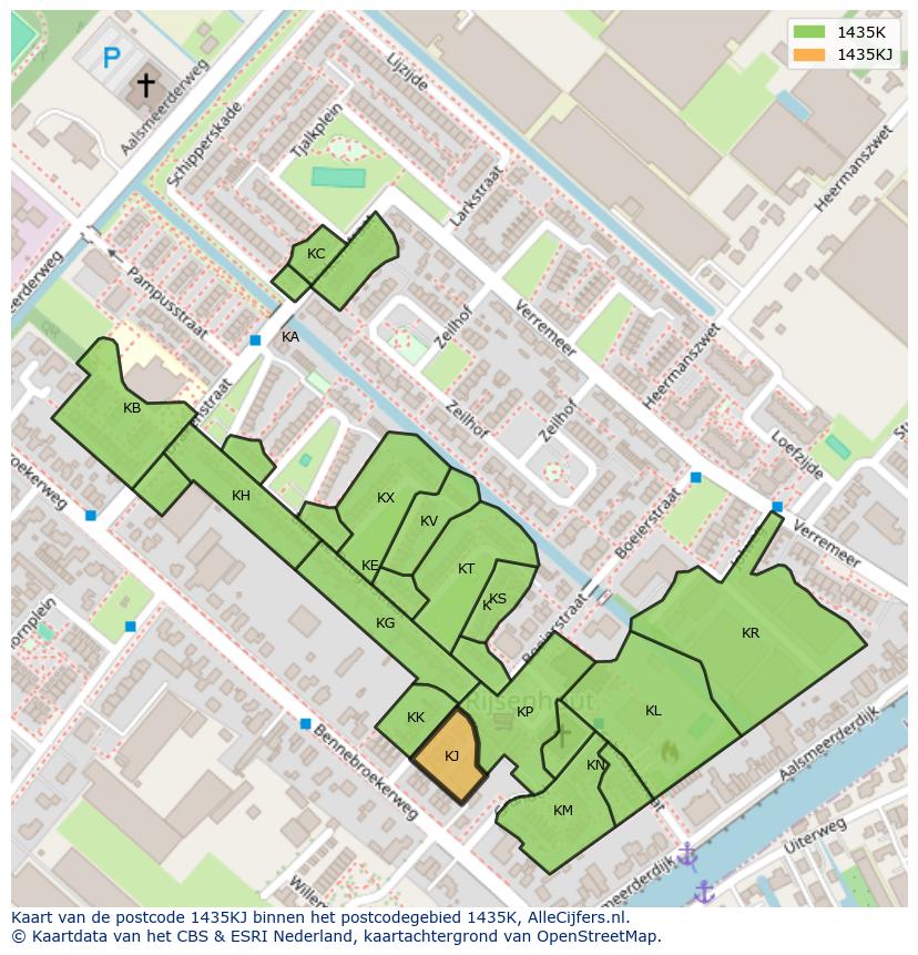Afbeelding van het postcodegebied 1435 KJ op de kaart.