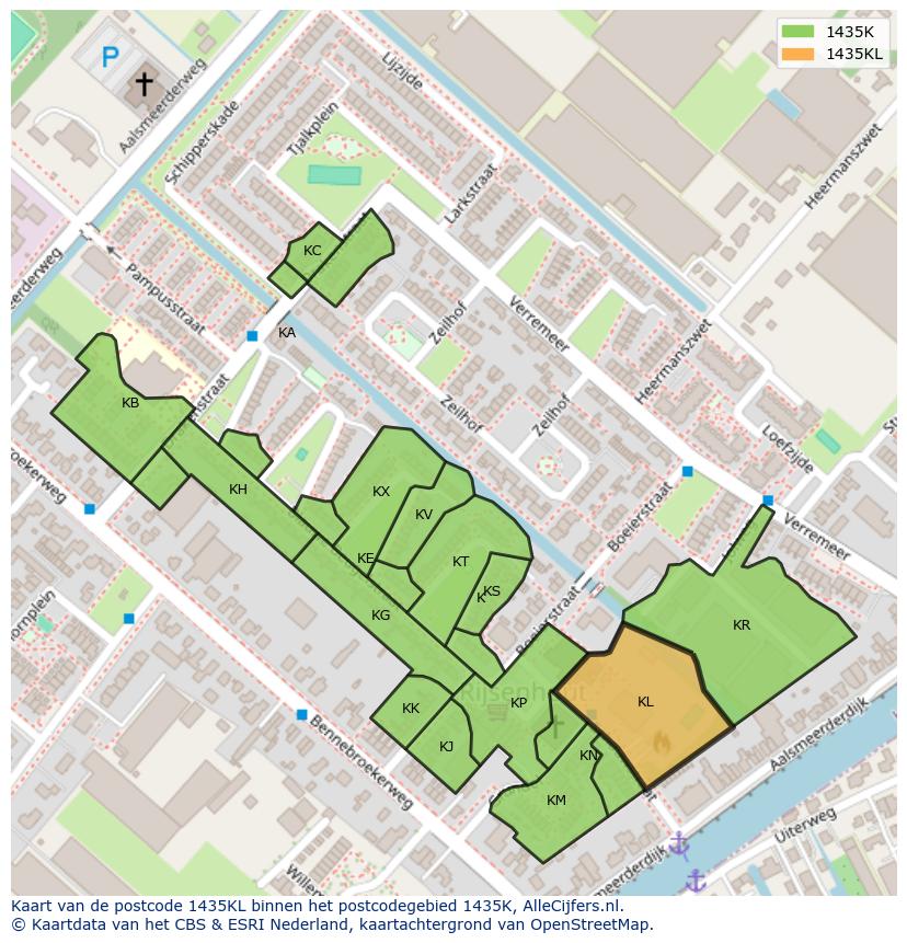 Afbeelding van het postcodegebied 1435 KL op de kaart.