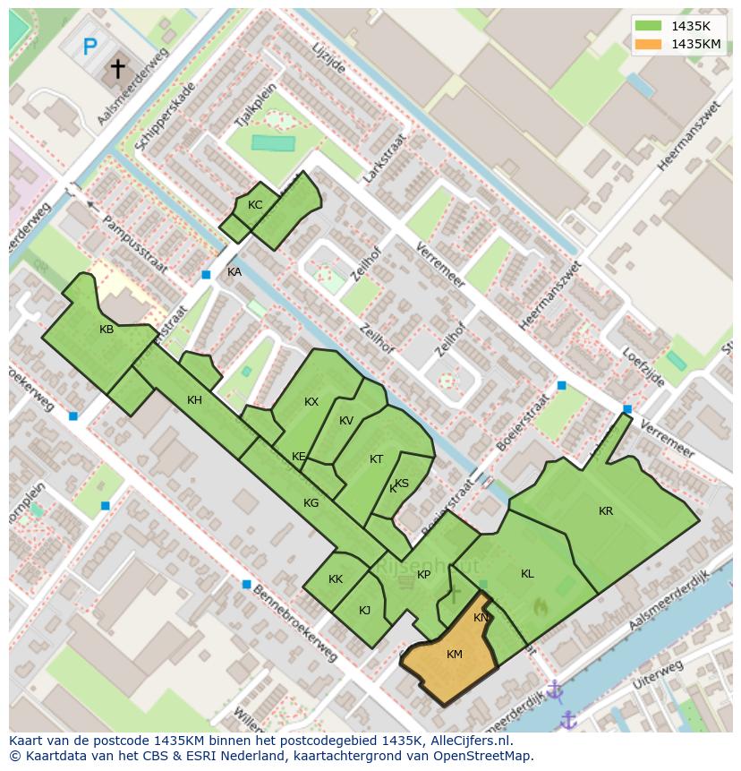 Afbeelding van het postcodegebied 1435 KM op de kaart.