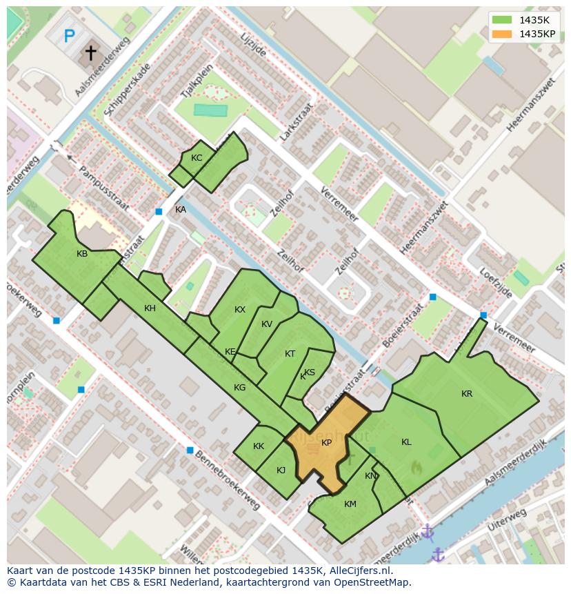 Afbeelding van het postcodegebied 1435 KP op de kaart.