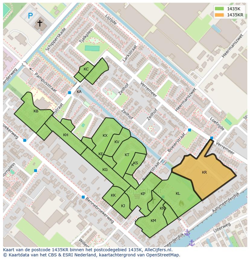 Afbeelding van het postcodegebied 1435 KR op de kaart.