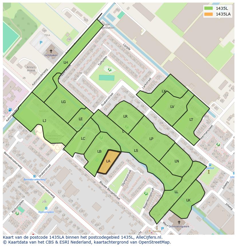 Afbeelding van het postcodegebied 1435 LA op de kaart.