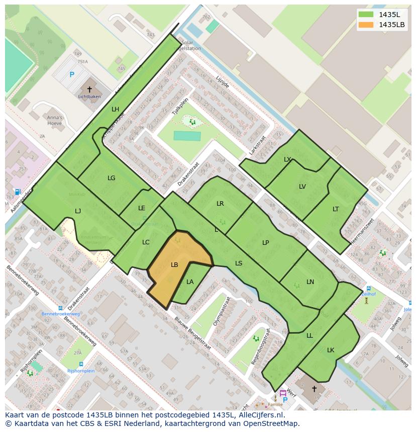 Afbeelding van het postcodegebied 1435 LB op de kaart.