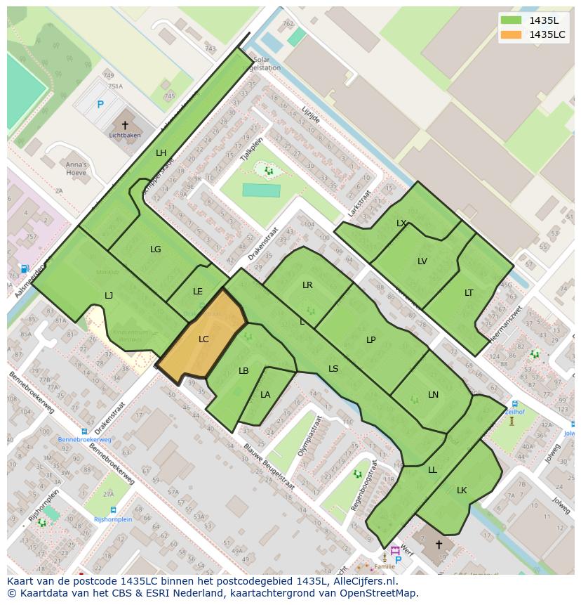 Afbeelding van het postcodegebied 1435 LC op de kaart.