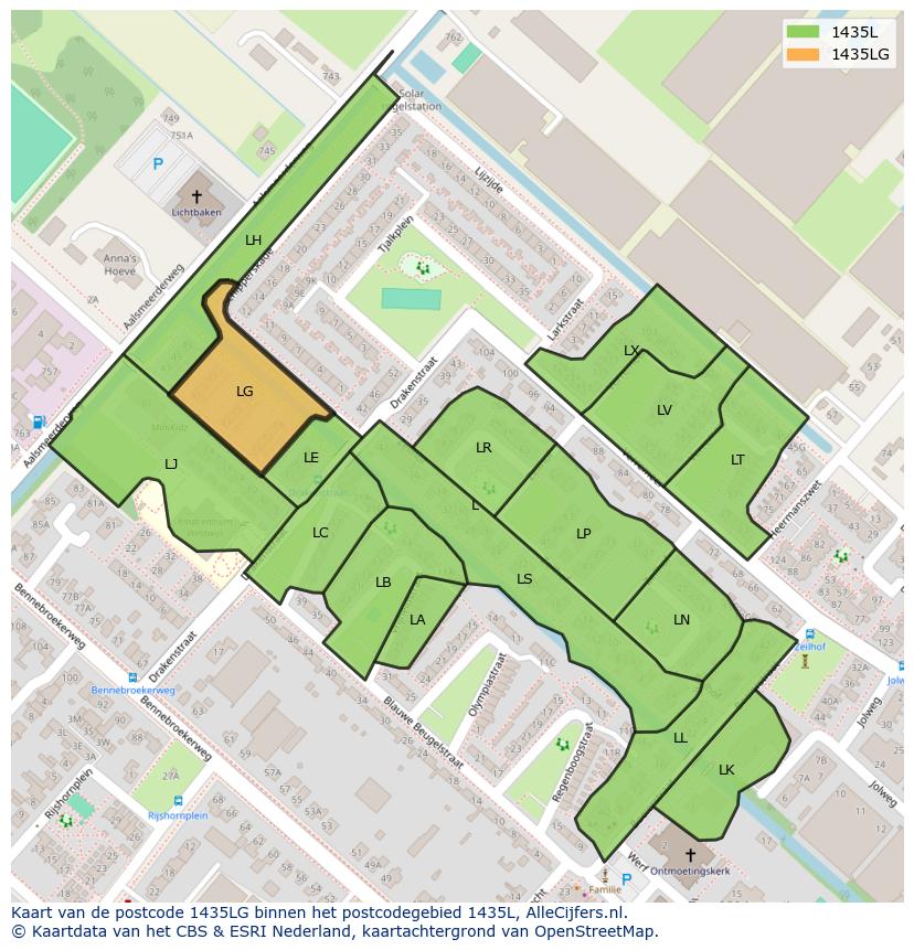 Afbeelding van het postcodegebied 1435 LG op de kaart.