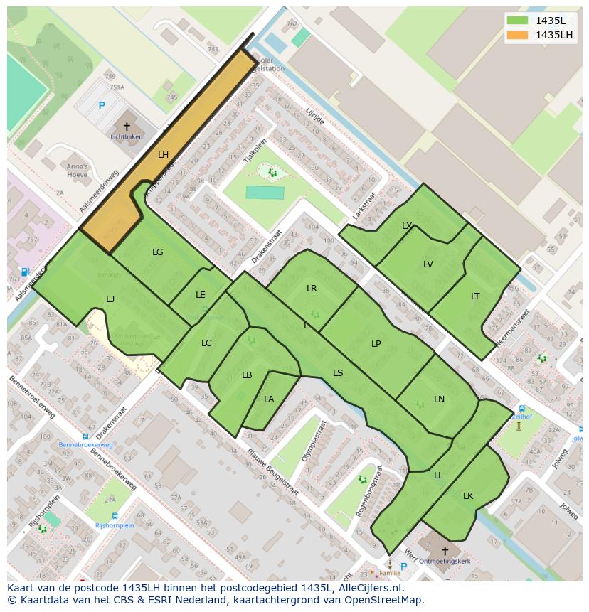 Afbeelding van het postcodegebied 1435 LH op de kaart.