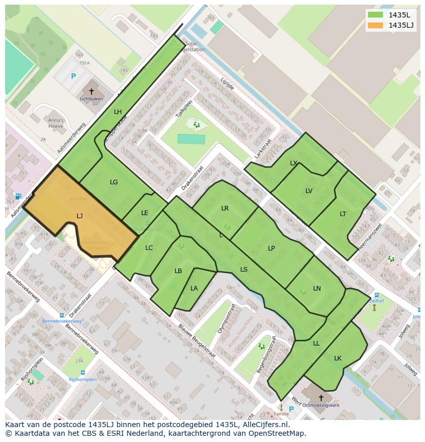 Afbeelding van het postcodegebied 1435 LJ op de kaart.