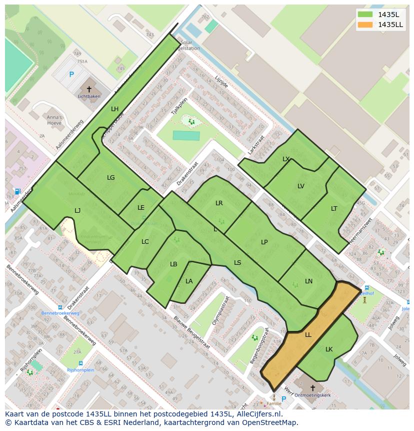 Afbeelding van het postcodegebied 1435 LL op de kaart.