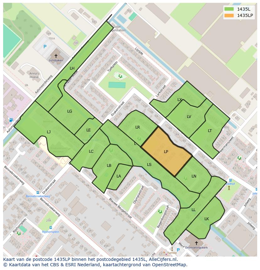 Afbeelding van het postcodegebied 1435 LP op de kaart.