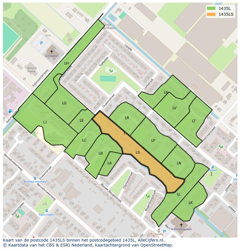 Afbeelding van het postcodegebied 1435 LS op de kaart.