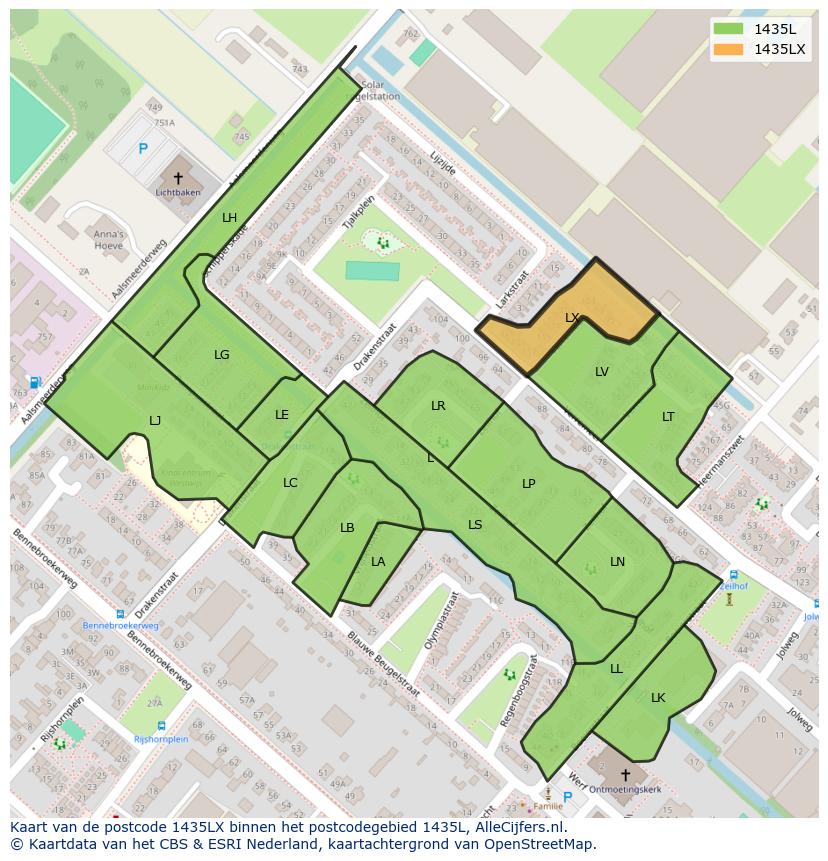 Afbeelding van het postcodegebied 1435 LX op de kaart.