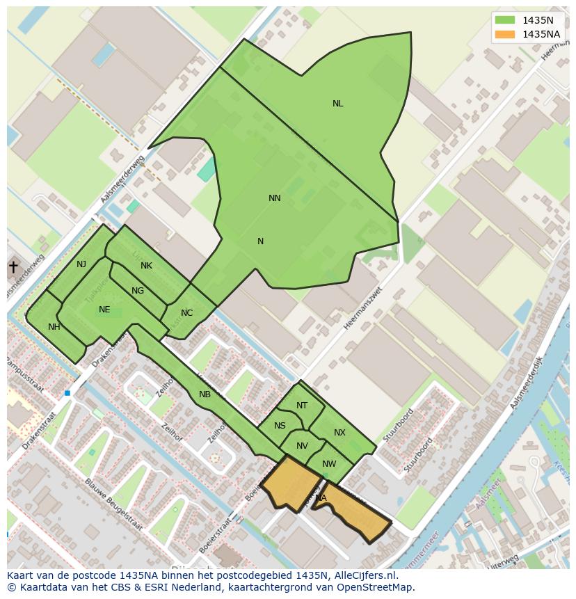Afbeelding van het postcodegebied 1435 NA op de kaart.