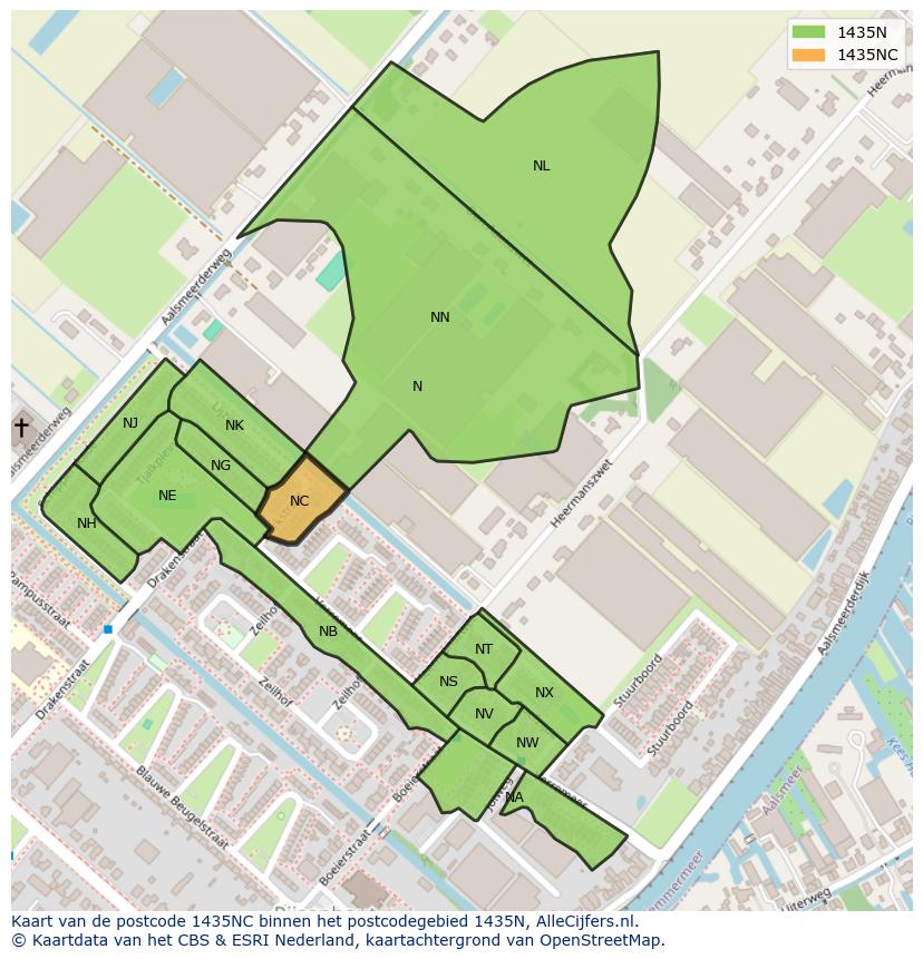 Afbeelding van het postcodegebied 1435 NC op de kaart.