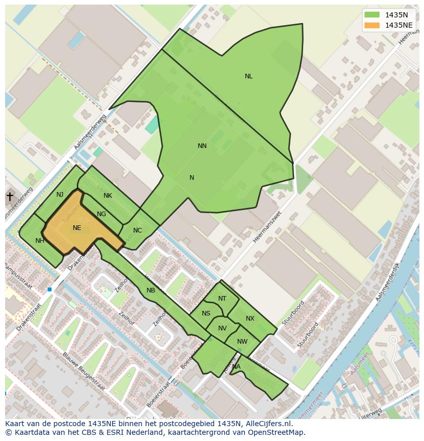 Afbeelding van het postcodegebied 1435 NE op de kaart.