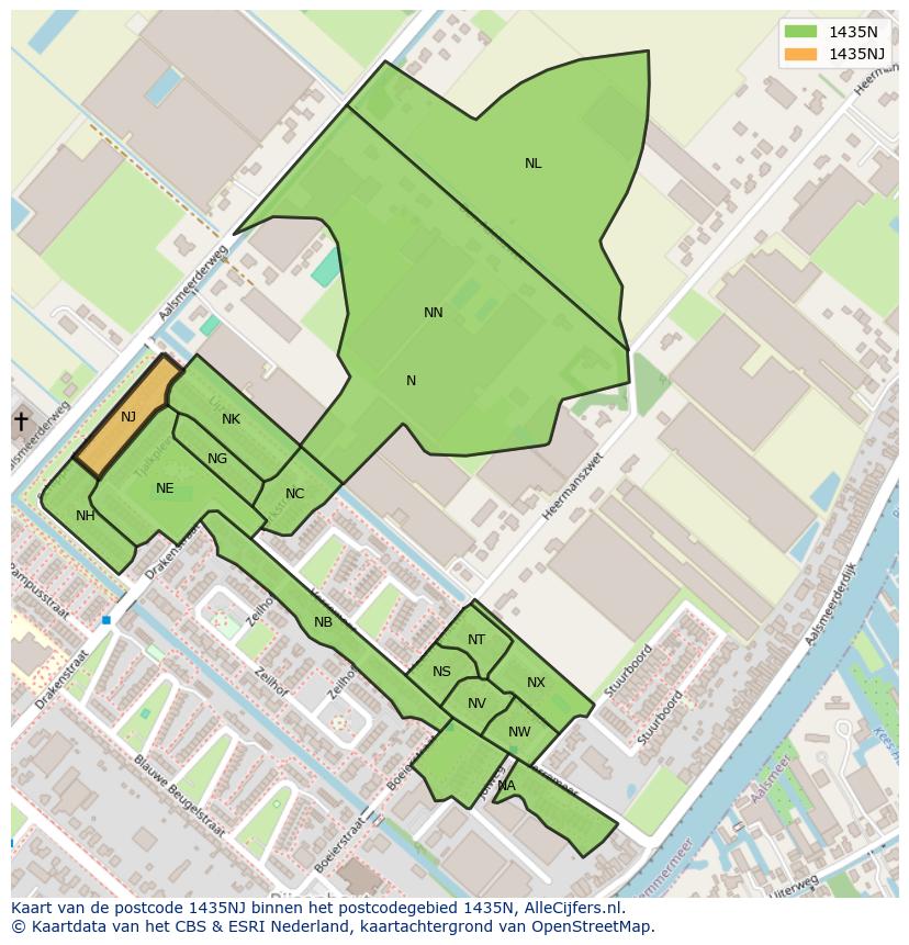 Afbeelding van het postcodegebied 1435 NJ op de kaart.